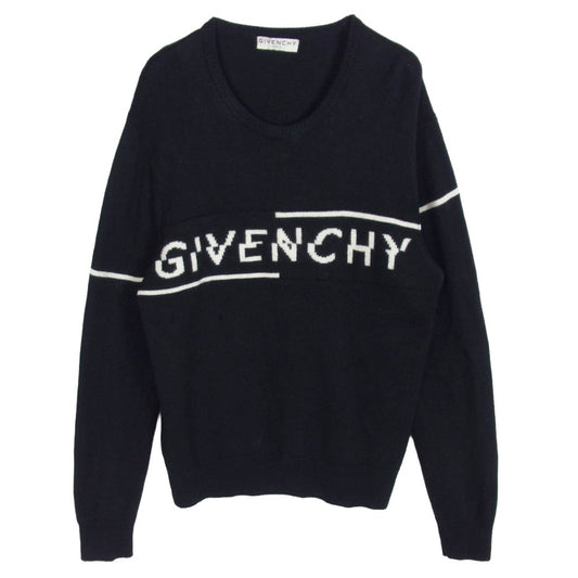 GIVENCHY ジバンシィ BM90B44Y5D ウール ロゴ クルーネック ニット セーター ブラック系 L【中古】