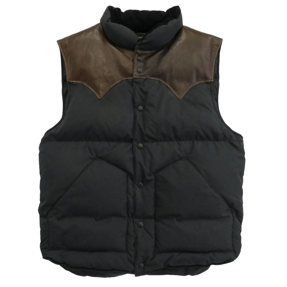 RRL ダブルアールエル DOWN VEST レザーヨーク ダウン ベスト ブラック系 ブラウン系 M【美品】【中古】