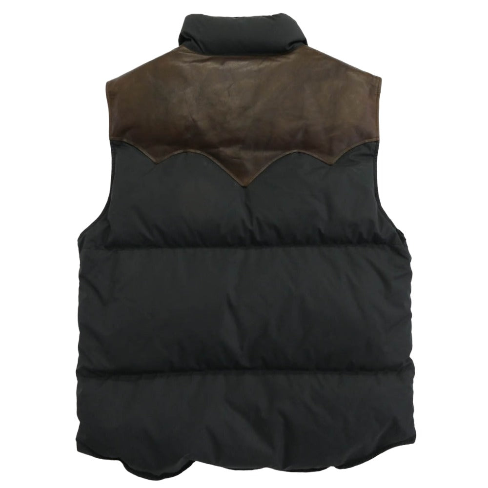 RRL ダブルアールエル DOWN VEST レザーヨーク ダウン ベスト ブラック系 ブラウン系 M【美品】【中古】