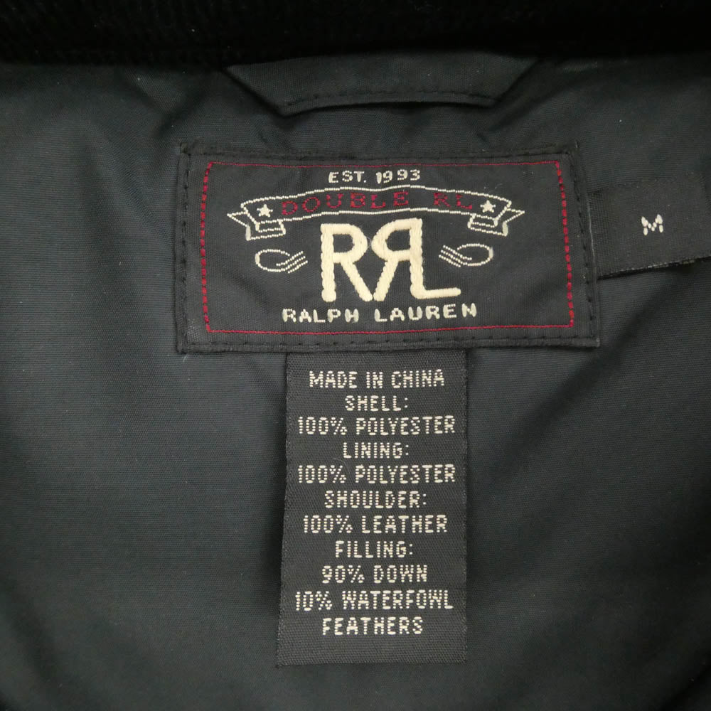 RRL ダブルアールエル DOWN VEST レザーヨーク ダウン ベスト ブラック系 ブラウン系 M【美品】【中古】