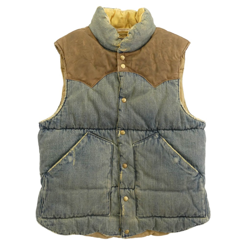RRL ダブルアールエル LIMITED EDITION BIG SKY VEST リミテッドエディション 限定 ヴィンテージ加工 デニム レザー切替 ダウン ベスト インディゴブルー系 M【中古】