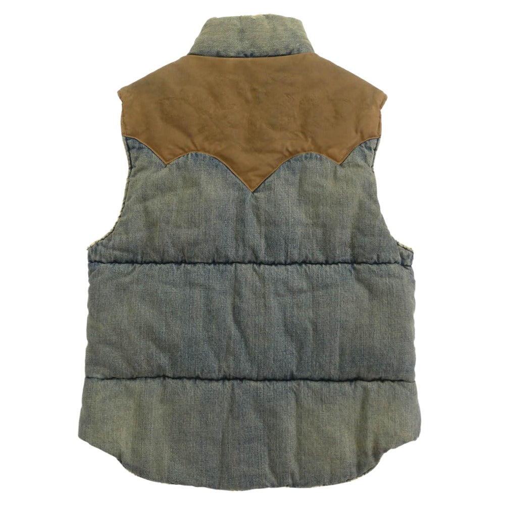RRL ダブルアールエル LIMITED EDITION BIG SKY VEST リミテッドエディション 限定 ヴィンテージ加工 デニム レザー切替 ダウン ベスト インディゴブルー系 M【中古】