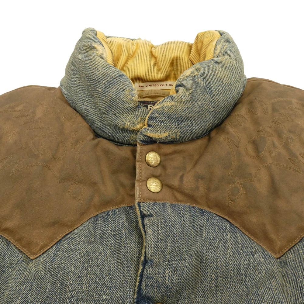 RRL ダブルアールエル LIMITED EDITION BIG SKY VEST リミテッドエディション 限定 ヴィンテージ加工 デニム レザー切替 ダウン ベスト インディゴブルー系 M【中古】