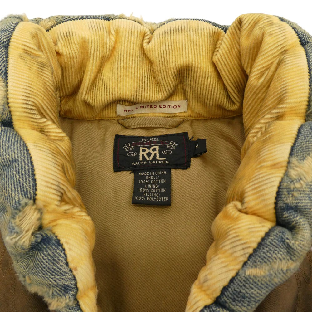 RRL ダブルアールエル LIMITED EDITION BIG SKY VEST リミテッドエディション 限定 ヴィンテージ加工 デニム レザー切替 ダウン ベスト インディゴブルー系 M【中古】