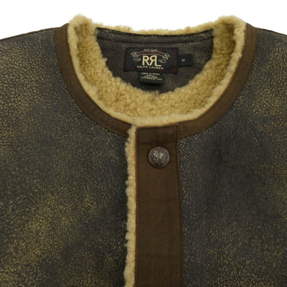 RRL ダブルアールエル Shearing Mouton Vest ヴィンテージ加工 ムートン ベスト ブラウン系 M【美品】【中古】