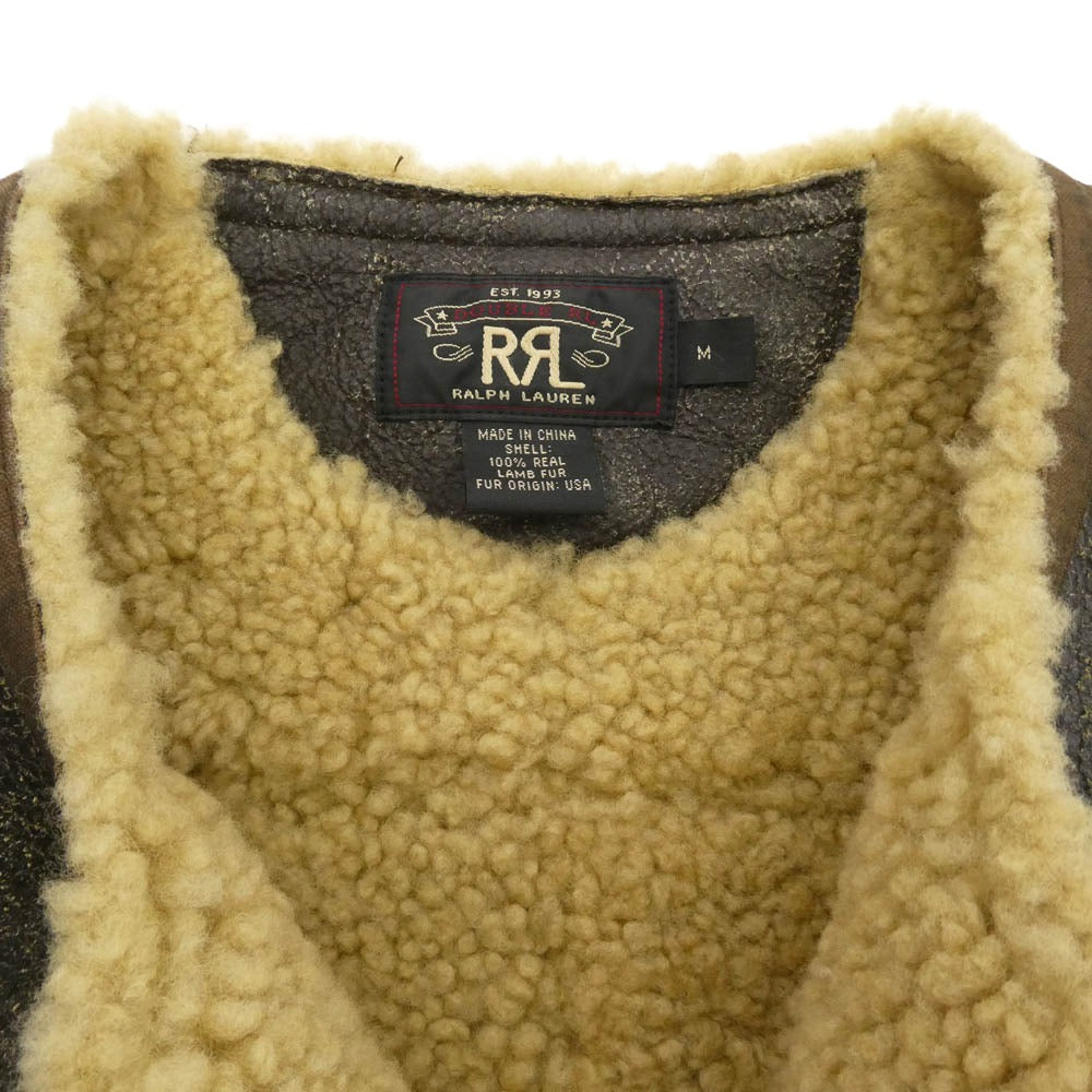 RRL ダブルアールエル Shearing Mouton Vest ヴィンテージ加工 ムートン ベスト ブラウン系 M【美品】【中古】