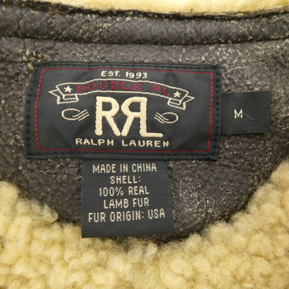 RRL ダブルアールエル Shearing Mouton Vest ヴィンテージ加工 ムートン ベスト ブラウン系 M【美品】【中古】
