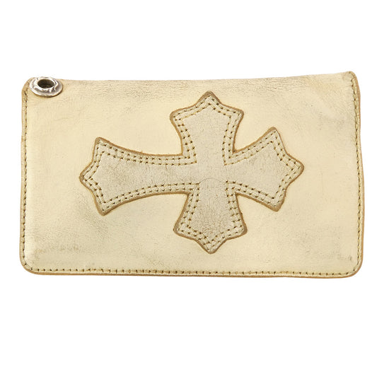 CHROME HEARTS クロムハーツ（原本無） 1Zip ウォレット レザークロスパッチ 財布 ベージュ系【中古】
