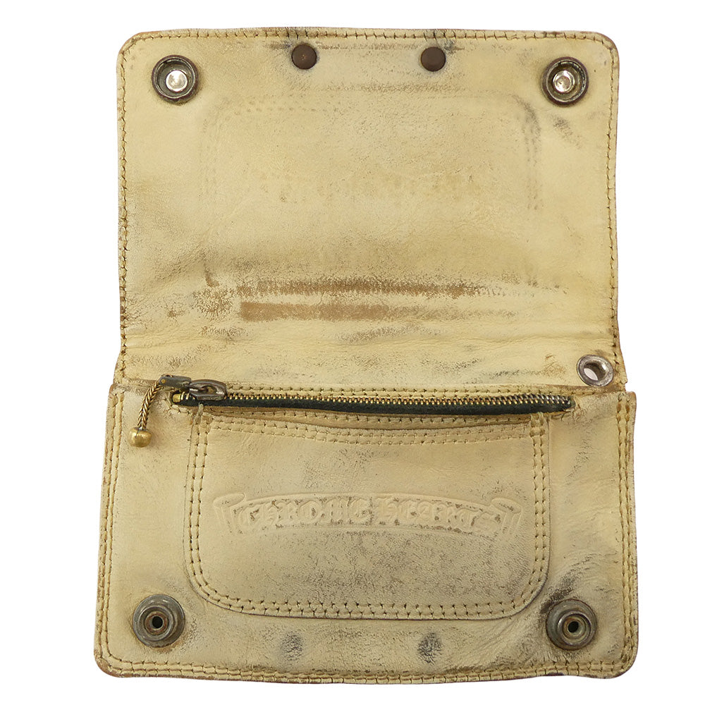 CHROME HEARTS クロムハーツ（原本無） 1Zip ウォレット レザークロスパッチ 財布 ベージュ系【中古】