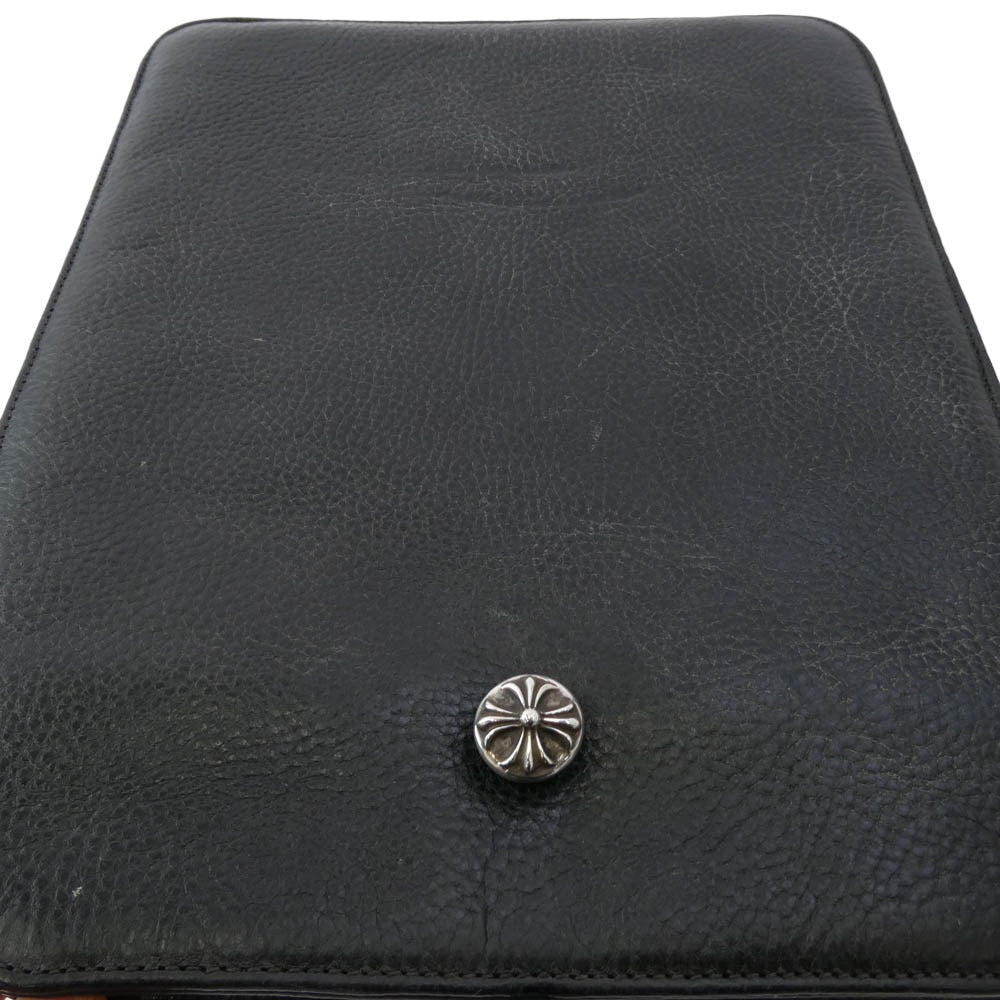 CHROME HEARTS クロムハーツ（原本無） pad case iPadケース クロスボールボタン スクロールチップ レザーブレード クラッチバッグ タブレットケース ブラック系【中古】