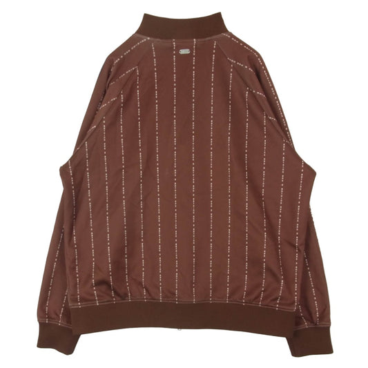 A BATHING APE アベイシングエイプ TEXT STRIPE JERSEY TOP ストライプ ジップアップ ジャケット ブラウン系 XL【中古】