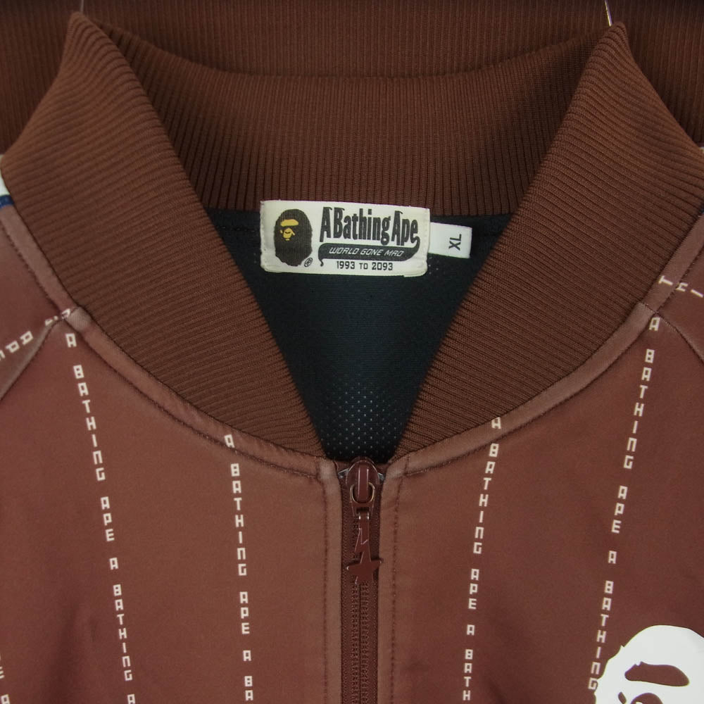 A BATHING APE アベイシングエイプ TEXT STRIPE JERSEY TOP ストライプ ジップアップ ジャケット ブラウン系 XL【中古】