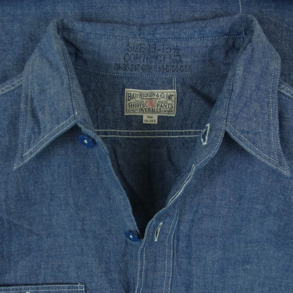 Buzz Rickson's バズリクソンズ BR25995 BLUE CHAMBRAY WORK SHIRT ブルー シャンブレー ワーク 長袖 シャツ インディゴブルー系 15 - 15.5【中古】