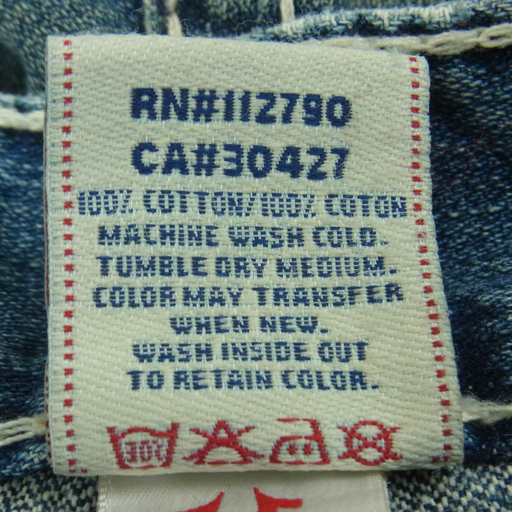 TRUE RELIGION トゥルーレリジョン 24858NBTJ BILLY BIG T ヴィンテージ加工 ホワイトステッチ デニム パンツ インディゴブルー系 30【中古】