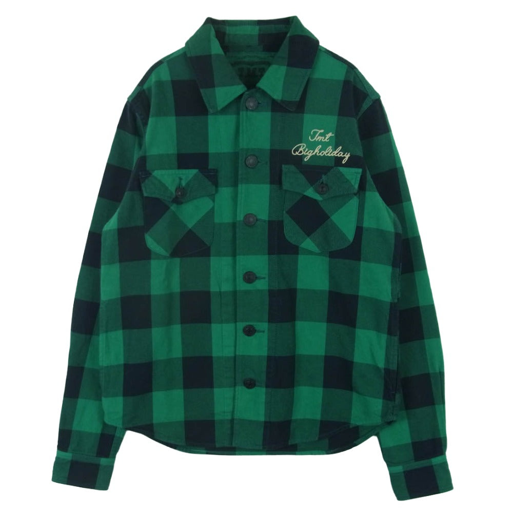 TMT ティーエムティー PIECE DYED BUFFALO CHECK SHIRTS バッファロー チェック ネルシャツ 長袖 シャツ グリーン系 S【中古】