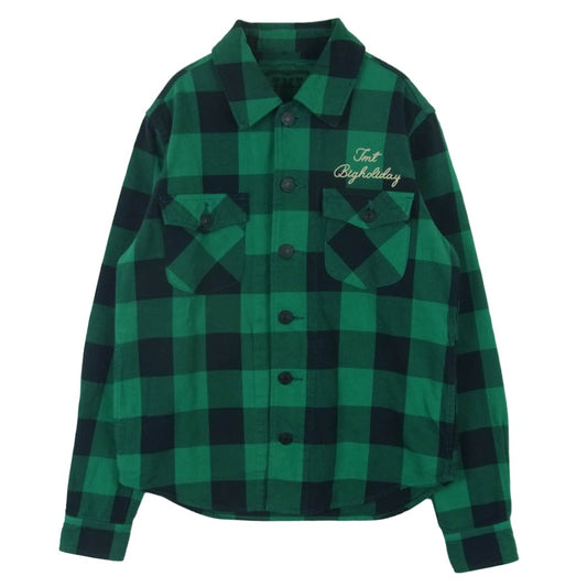 TMT ティーエムティー PIECE DYED BUFFALO CHECK SHIRTS バッファロー チェック ネルシャツ 長袖 シャツ グリーン系 S【中古】