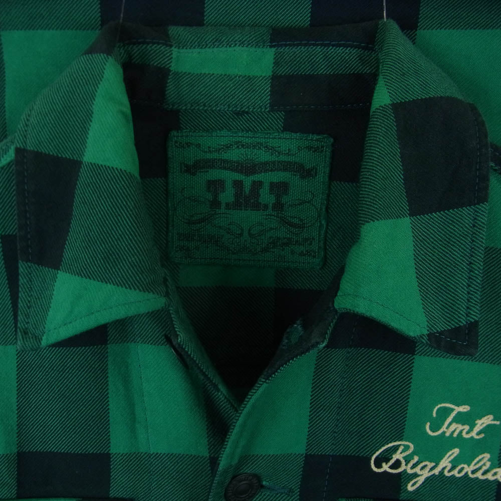 TMT ティーエムティー PIECE DYED BUFFALO CHECK SHIRTS バッファロー チェック ネルシャツ 長袖 シャツ グリーン系 S【中古】