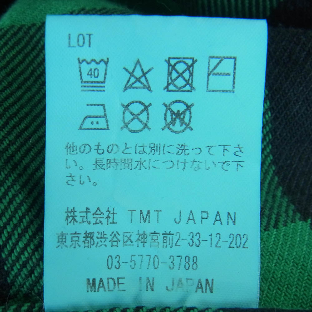 TMT ティーエムティー PIECE DYED BUFFALO CHECK SHIRTS バッファロー チェック ネルシャツ 長袖 シャツ グリーン系 S【中古】