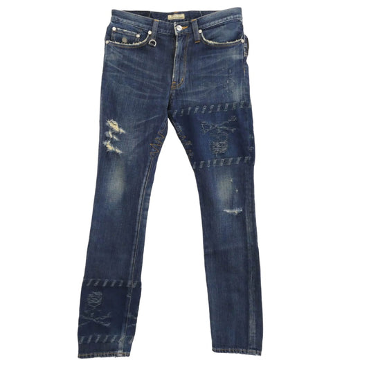 mastermind JAPAN マスターマインドジャパン MD2-PA21-D ダブルウエスト スカルジャガード クラッシュ加工 デニムパンツ インディゴ インディゴブルー系 S【中古】