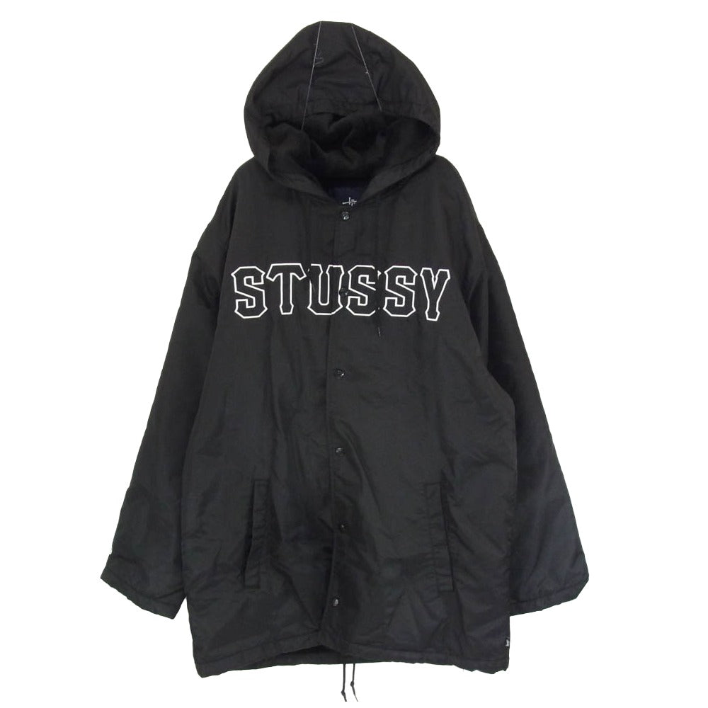 STUSSY ステューシー ロゴ ナイロン フリース ベンチ コート ブラック系 XL【中古】