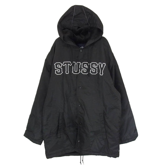 STUSSY ステューシー ロゴ ナイロン フリース ベンチ コート ブラック系 XL【中古】