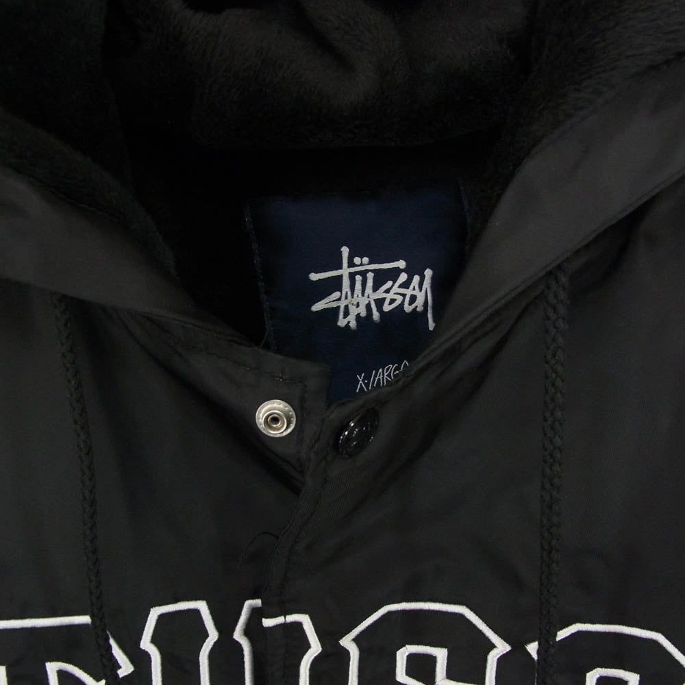 STUSSY ステューシー ロゴ ナイロン フリース ベンチ コート ブラック系 XL【中古】