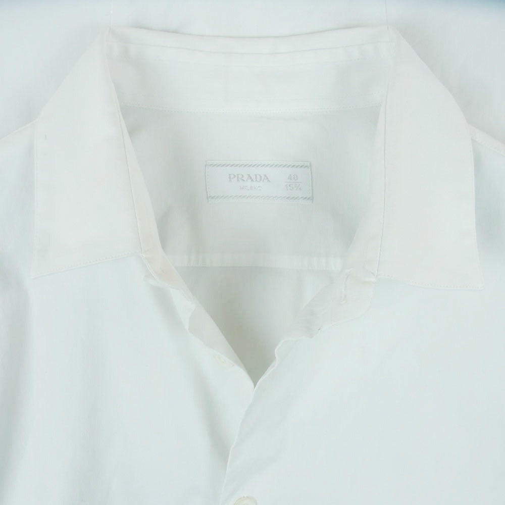 PRADA プラダ セミワイドカラー 長袖 ストレッチ ドレス シャツ イタリア製 ホワイト系 40【中古】