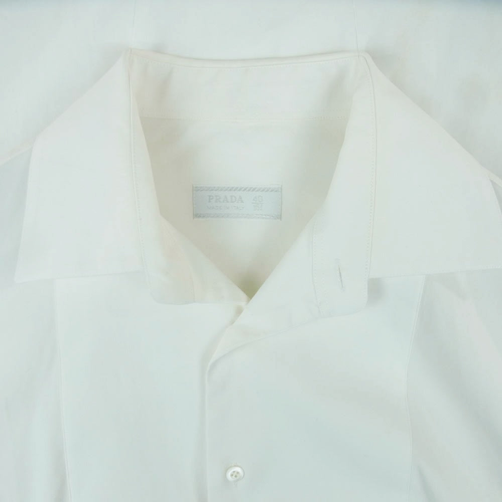 PRADA プラダ ワイドカラー ストレッチ 長袖 ドレス シャツ イタリア製 ホワイト系 40【中古】