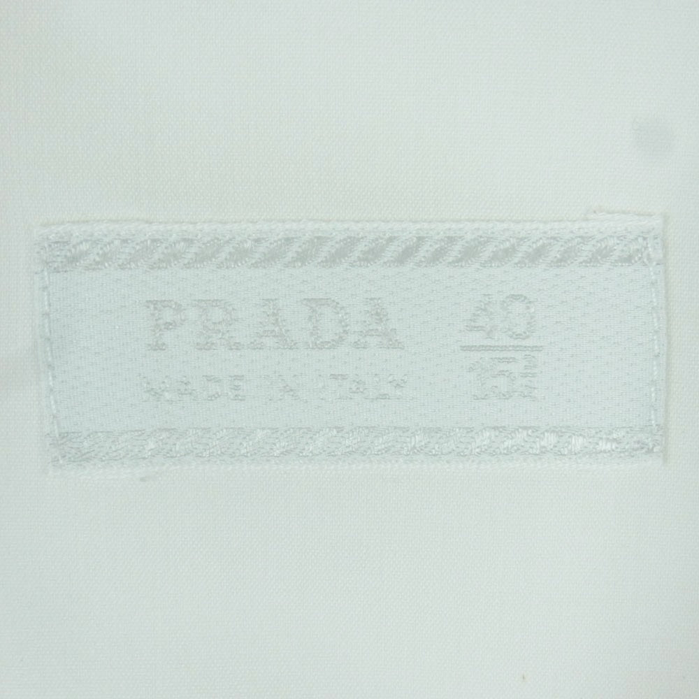 PRADA プラダ ワイドカラー ストレッチ 長袖 ドレス シャツ イタリア製 ホワイト系 40【中古】