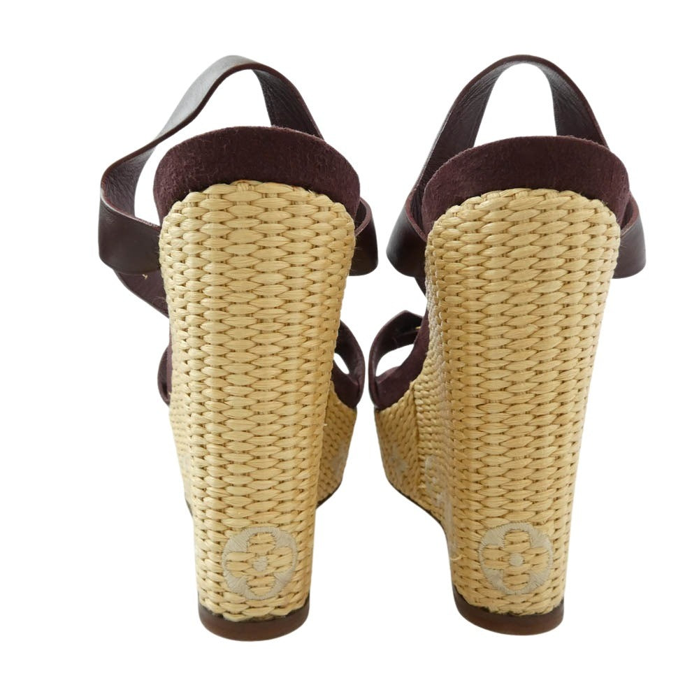 LOUIS VUITTON ルイ・ヴィトン TC1114 ウェッジソール モノグラム スエード サンダル パープル系 ワインレッド系 37【中古】