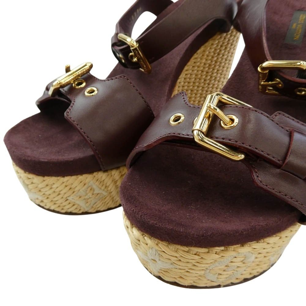 LOUIS VUITTON ルイ・ヴィトン TC1114 ウェッジソール モノグラム スエード サンダル パープル系 ワインレッド系 37【中古】