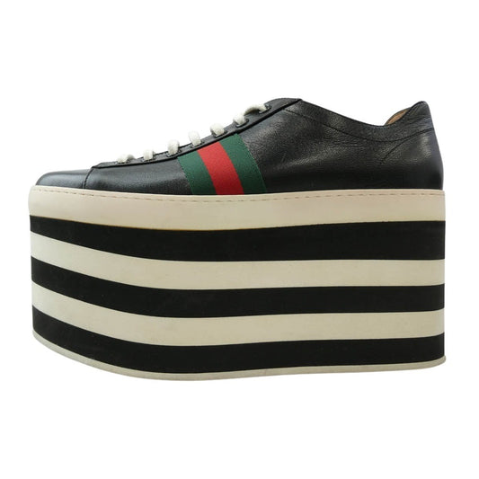 GUCCI グッチ 17SS 452312 Wmns Peggy Platform ペギー プラットフォーム シェリーライン 厚底 レザー スニーカー ブラック系 39【中古】