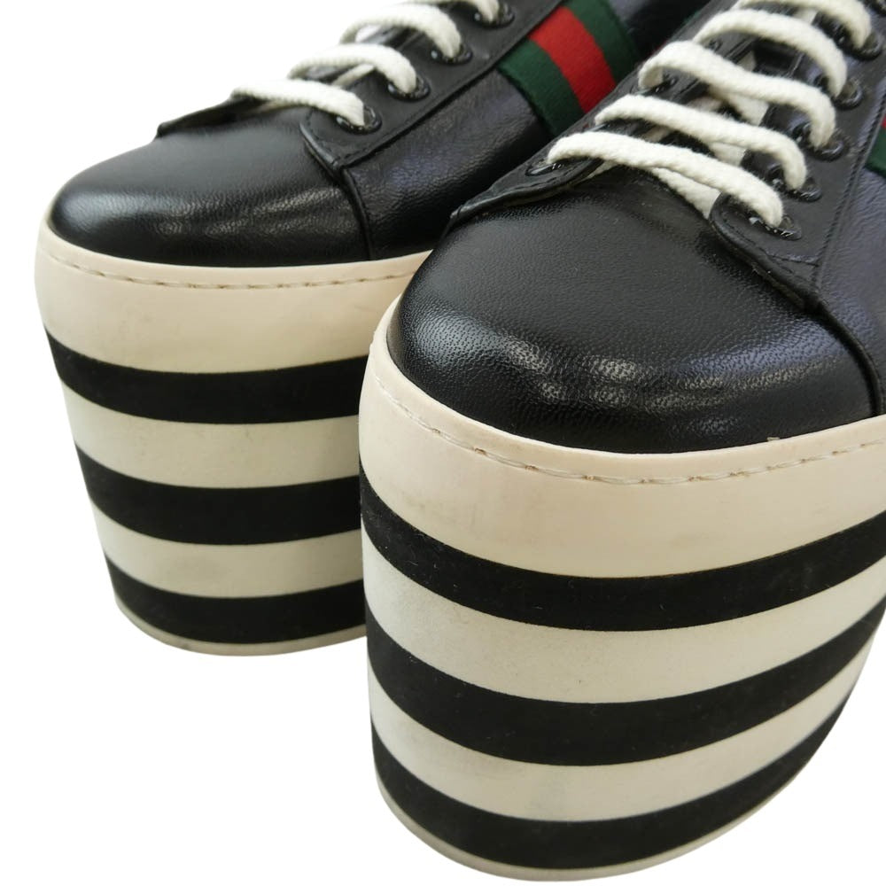 GUCCI グッチ 17SS 452312 Wmns Peggy Platform ペギー プラットフォーム シェリーライン 厚底 レザー スニーカー ブラック系 39【中古】