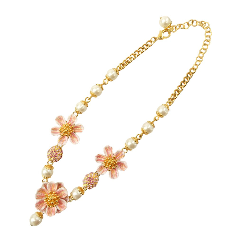 DOLCE&GABBANA ドルチェアンドガッバーナ フラワー モチーフ ビジュー ラインストーン ネックレス ゴールド系【中古】
