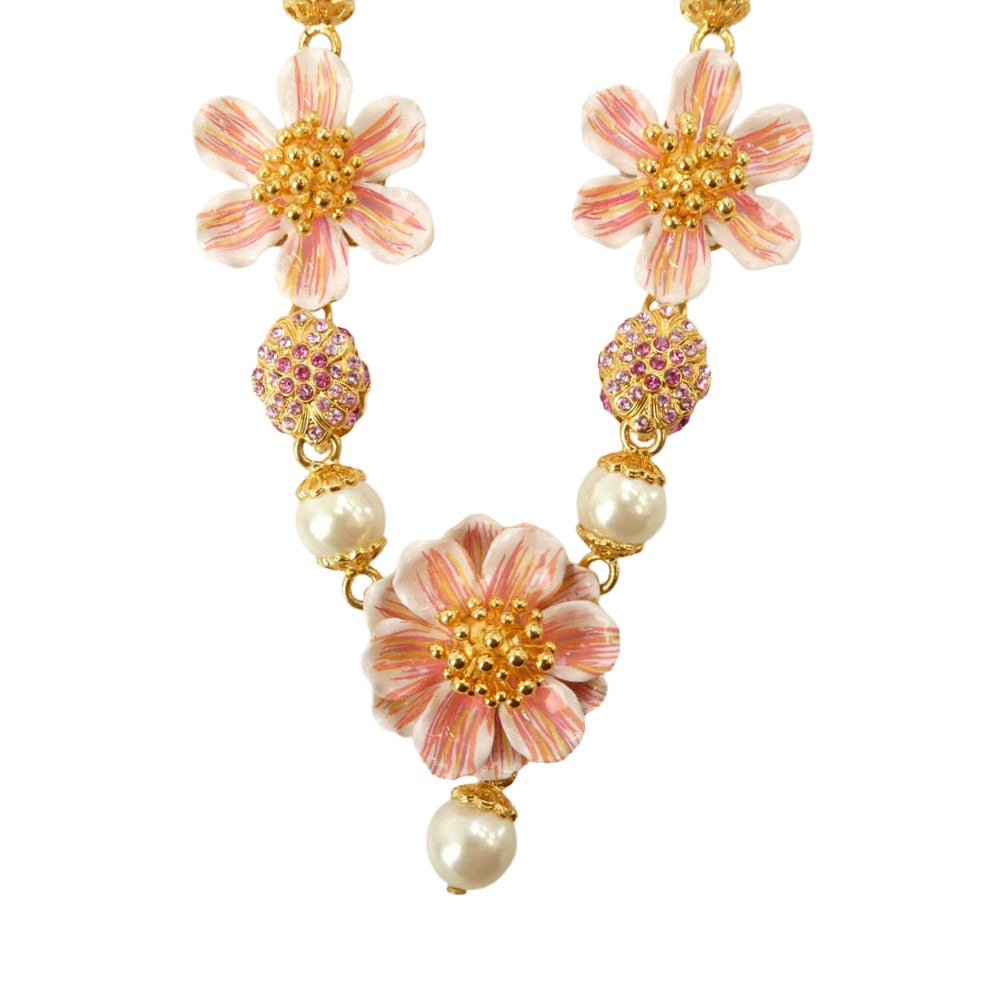 DOLCE&GABBANA ドルチェアンドガッバーナ フラワー モチーフ ビジュー ラインストーン ネックレス ゴールド系【中古】