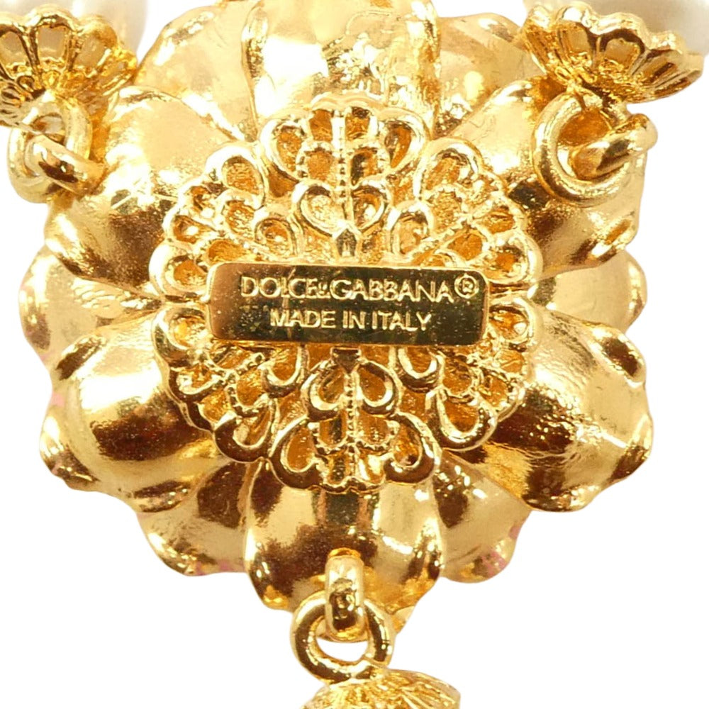 DOLCE&GABBANA ドルチェアンドガッバーナ フラワー モチーフ ビジュー ラインストーン ネックレス ゴールド系【中古】