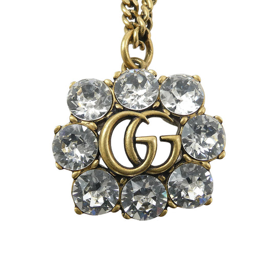GUCCI グッチ 645675 J1D50 8062 Crystal Double G Necklace クリスタル ダブルG GGマーモント ラインストーン ネックレス ゴールド系 ホワイト系【中古】