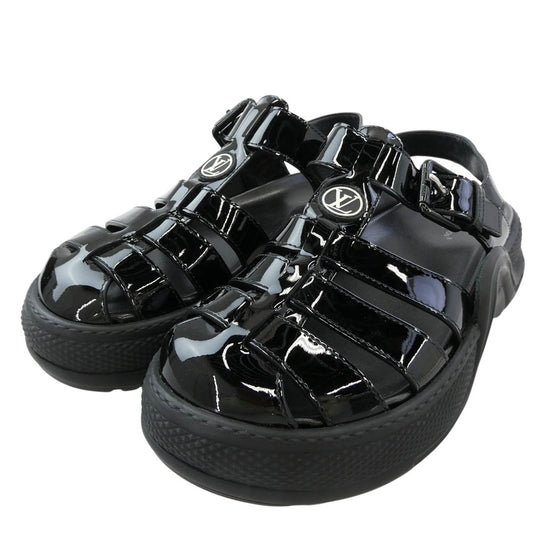 LOUIS VUITTON ルイ・ヴィトン 1AB17J アークライト・ライン パテントレザー LVロゴ サンダル ブラック系 38【中古】