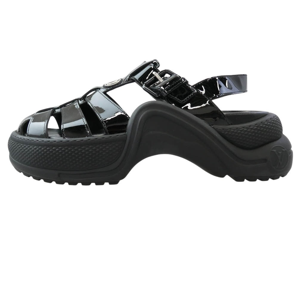 LOUIS VUITTON ルイ・ヴィトン 1AB17J アークライト・ライン パテントレザー LVロゴ サンダル ブラック系 38【中古】