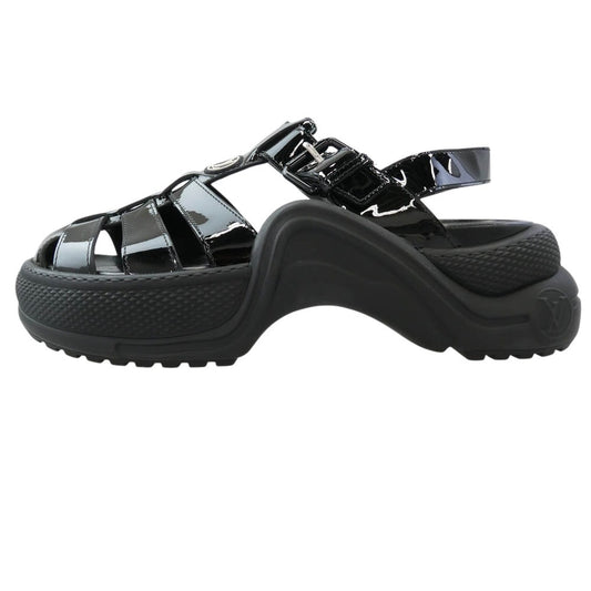 LOUIS VUITTON ルイ・ヴィトン 1AB17J アークライト・ライン パテントレザー LVロゴ サンダル ブラック系 38【中古】