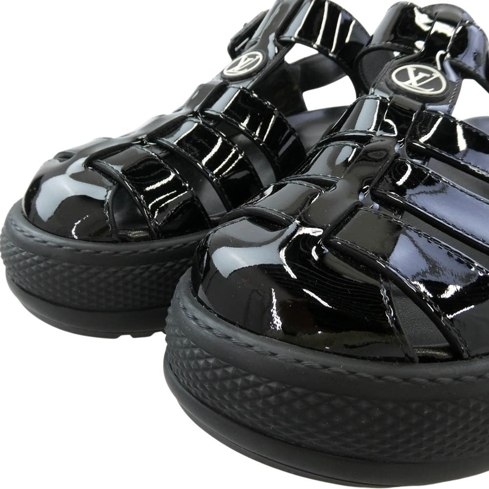 LOUIS VUITTON ルイ・ヴィトン 1AB17J アークライト・ライン パテントレザー LVロゴ サンダル ブラック系 38【中古】