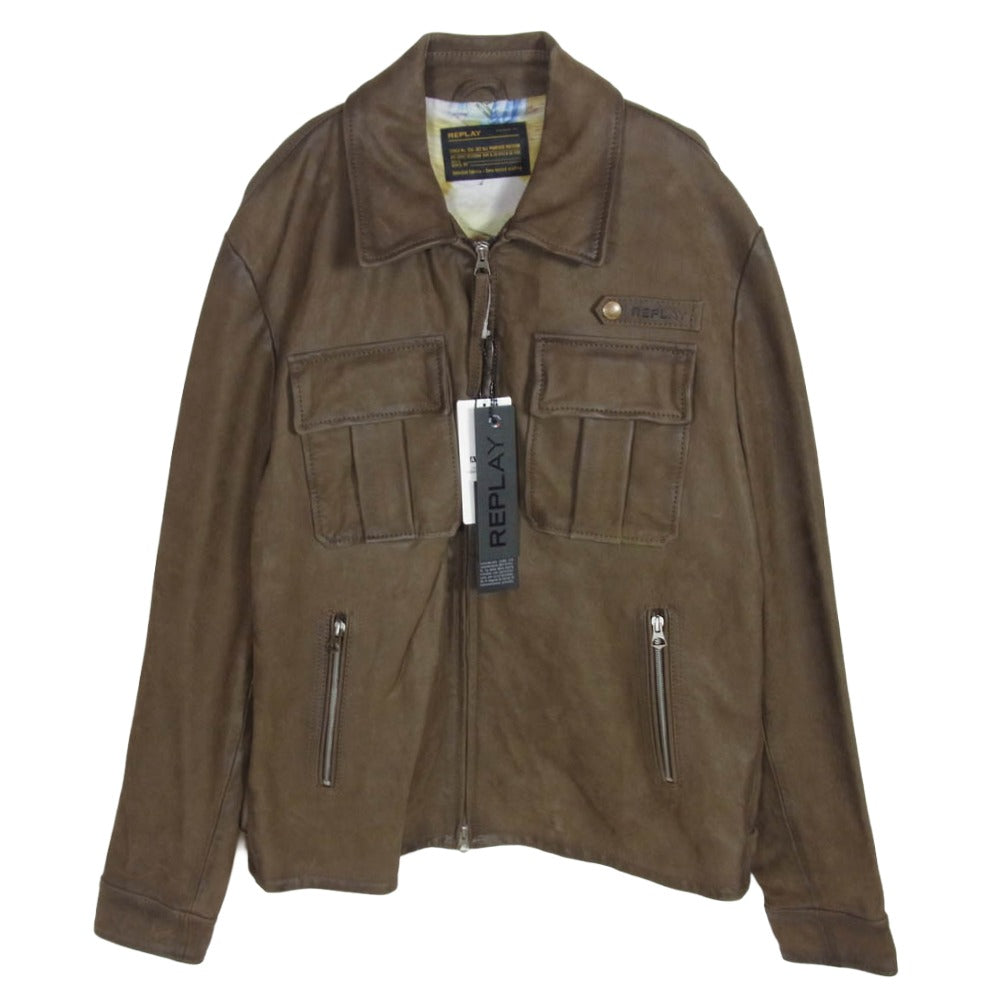 REPLAY リプレイ M8159 000 83710 ヴィンテージ ヌバック レザー ジャケット ダークブラウン系 XL【極上美品】【中古】