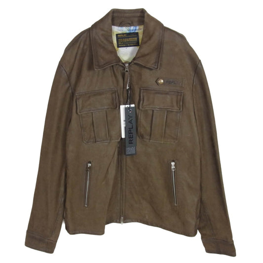 REPLAY リプレイ M8159 000 83710 ヴィンテージ ヌバック レザー ジャケット ダークブラウン系 XL【極上美品】【中古】