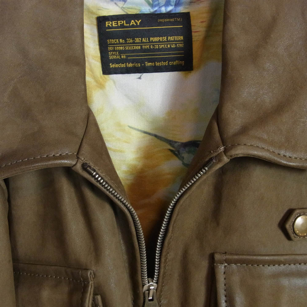 REPLAY リプレイ M8159 000 83710 ヴィンテージ ヌバック レザー ジャケット ダークブラウン系 XL【極上美品】【中古】