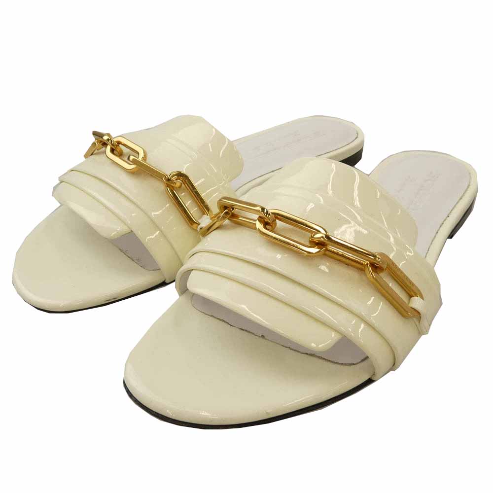 BURBERRY バーバリー チェーン パテントレザー ミュール サンダル オフホワイト系 36【中古】