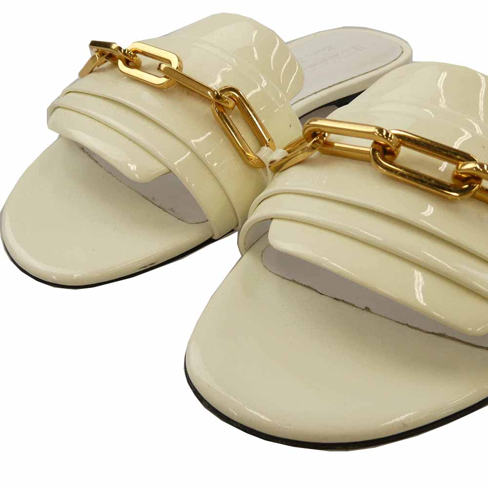 BURBERRY バーバリー チェーン パテントレザー ミュール サンダル オフホワイト系 36【中古】