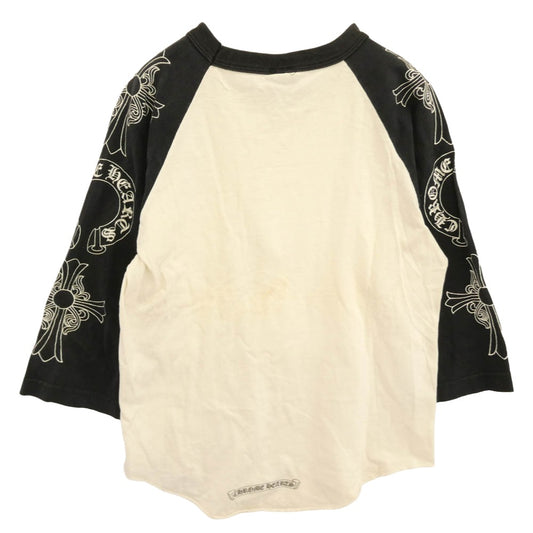 CHROME HEARTS クロムハーツ（原本無） オールド ネックロゴ 袖マルチプリント 七分丈 ラグラン 長袖 Tシャツ ホワイト系 ブラック系 S【中古】