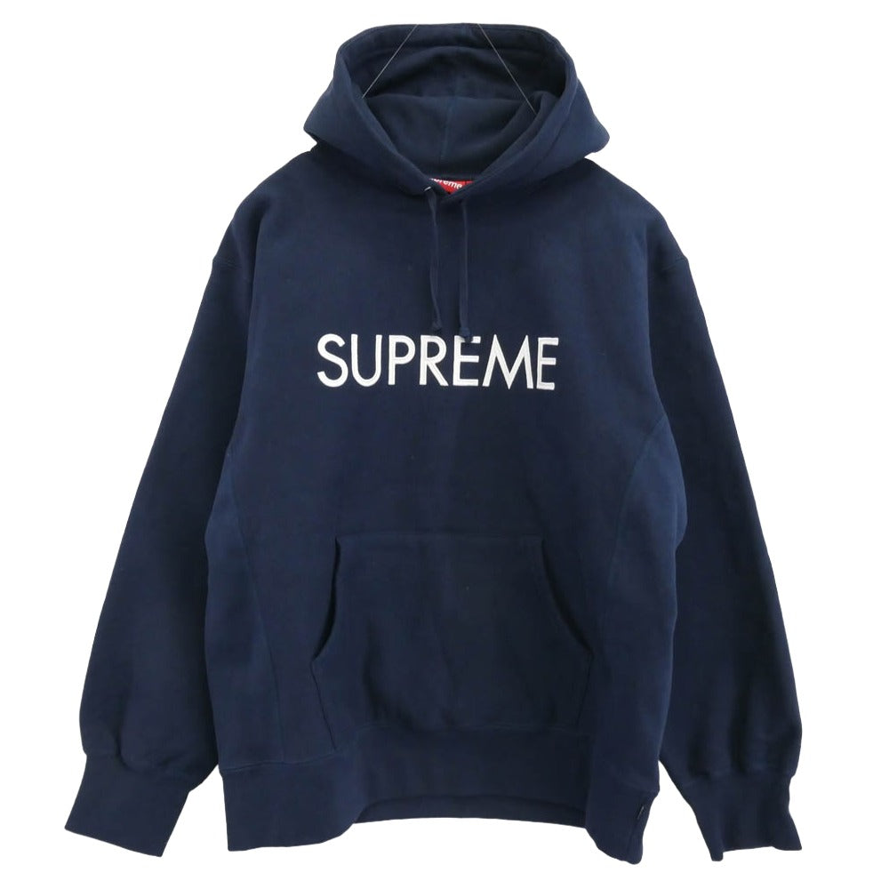Supreme シュプリーム 22AW Capital Hooded Sweatshirt フーデッド スウェット ロゴ刺繍 パーカー ネイビー系 L【極上美品】【中古】