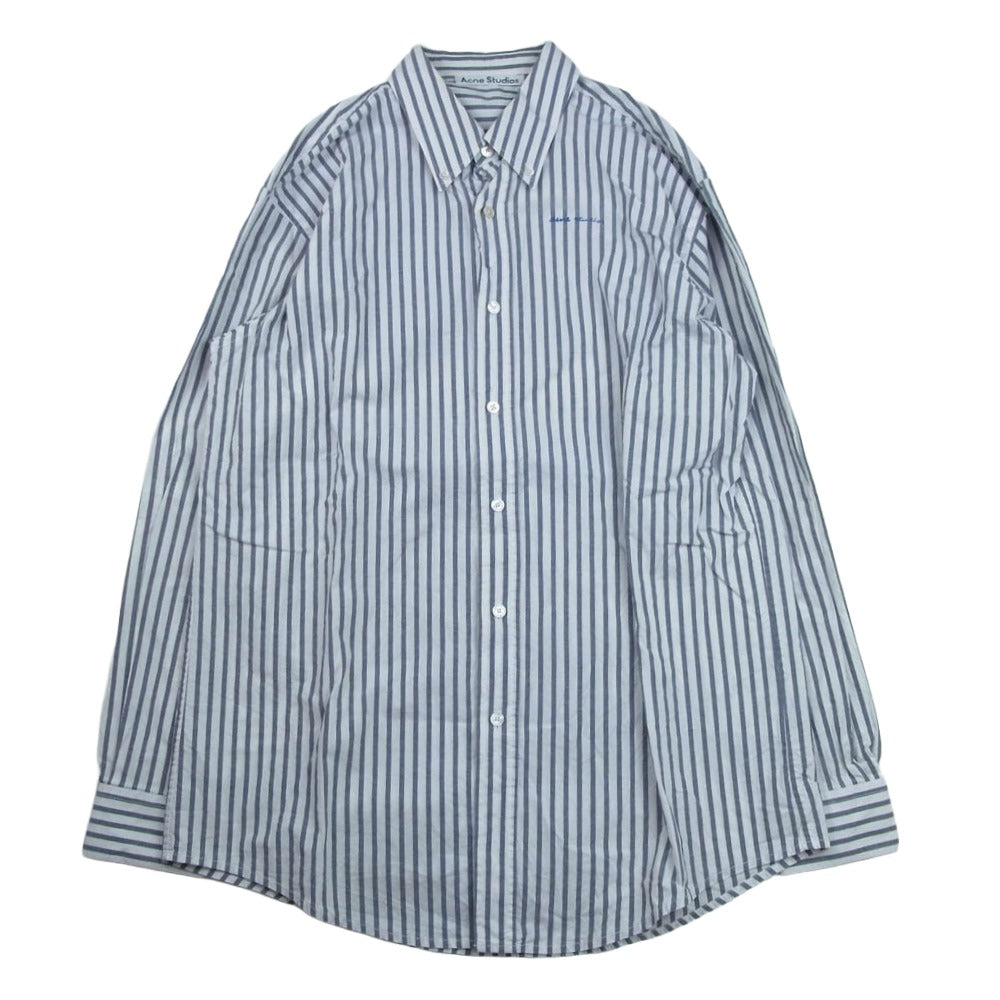ACNE STUDIOS アクネストゥディオズ FN-MN-SHIR000374 ストライプ ロゴプリント 長袖 ボタンダウンシャツ BDシャツ ホワイト系 44【中古】
