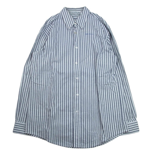 ACNE STUDIOS アクネストゥディオズ FN-MN-SHIR000374 ストライプ ロゴプリント 長袖 ボタンダウンシャツ BDシャツ ホワイト系 44【中古】